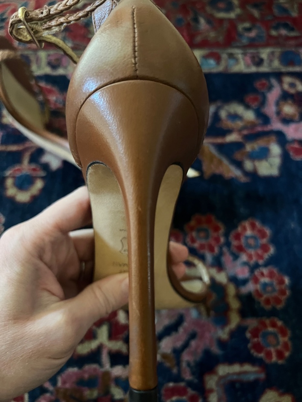 Stuart Weitzman Barebraid Ankle-Strap Heels in Cognac - Picture 9 of 10